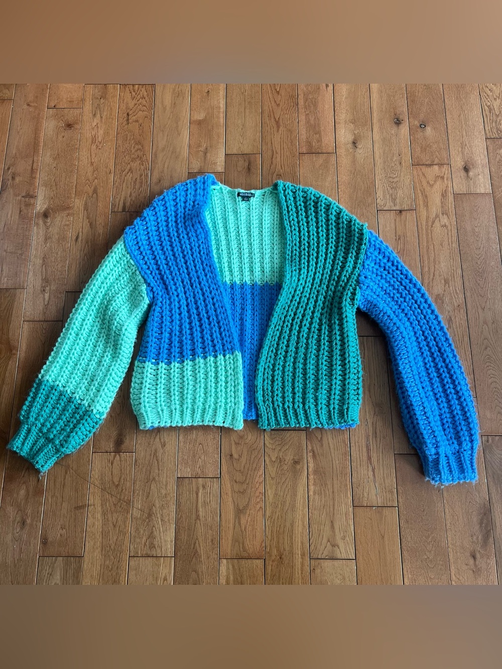 wild fable Blue & Teal Chunky Open-Front Cardigan - Size Medium